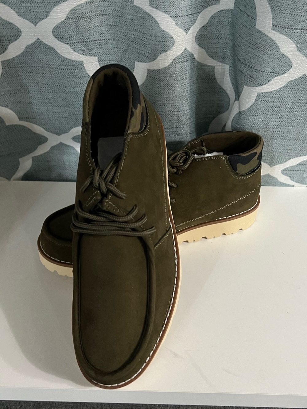 Sun + Stone Olive Green Nubuck Chukka Boots with Cream Outsole